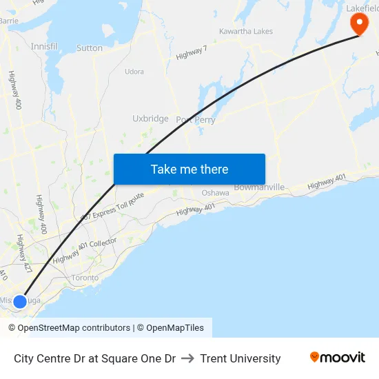 City Centre Dr at Square One Dr to Trent University map