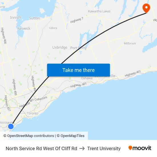 North Service Rd West Of Cliff Rd to Trent University map