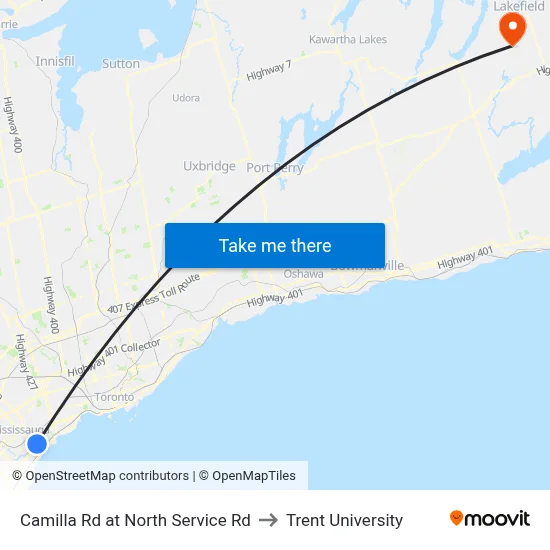 Camilla Rd at North Service Rd to Trent University map