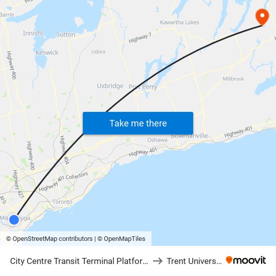 City Centre Transit Terminal Platform K to Trent University map