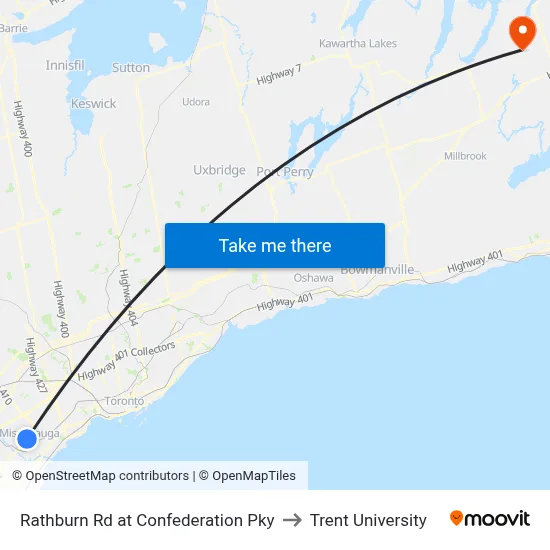 Rathburn Rd at Confederation Pky to Trent University map