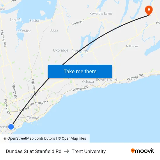 Dundas St at Stanfield Rd to Trent University map