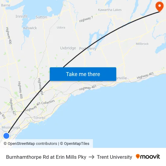 Burnhamthorpe Rd at Erin Mills Pky to Trent University map