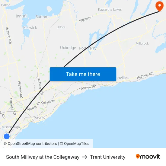 South Millway at the Collegeway to Trent University map