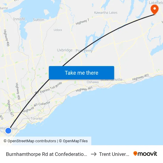 Burnhamthorpe Rd at Confederation Pky to Trent University map