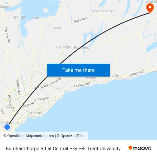 Burnhamthorpe Rd at Central Pky to Trent University map