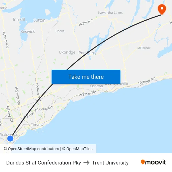 Dundas St at Confederation Pky to Trent University map