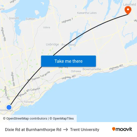 Dixie Rd at Burnhamthorpe Rd to Trent University map