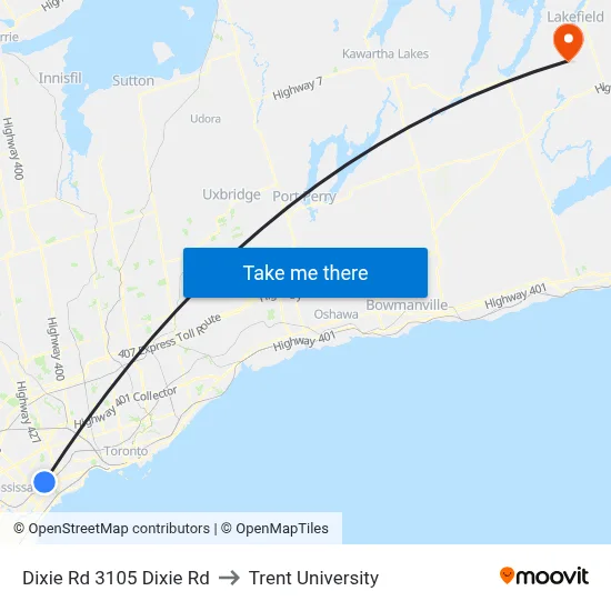 Dixie Rd 3105 Dixie Rd to Trent University map