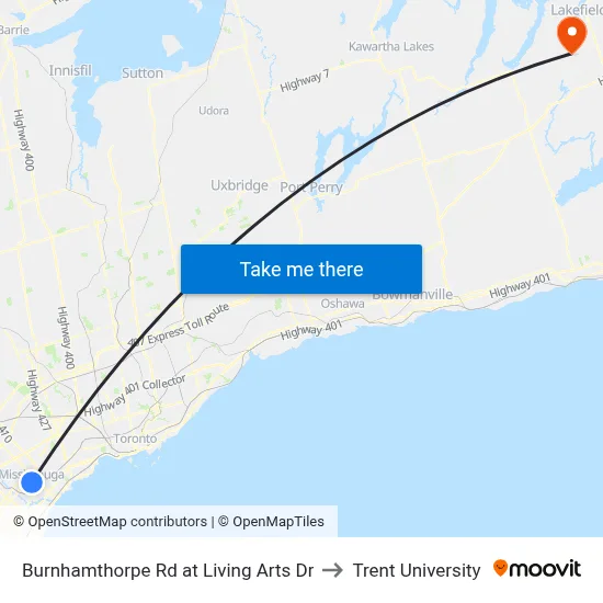 Burnhamthorpe Rd at Living Arts Dr to Trent University map