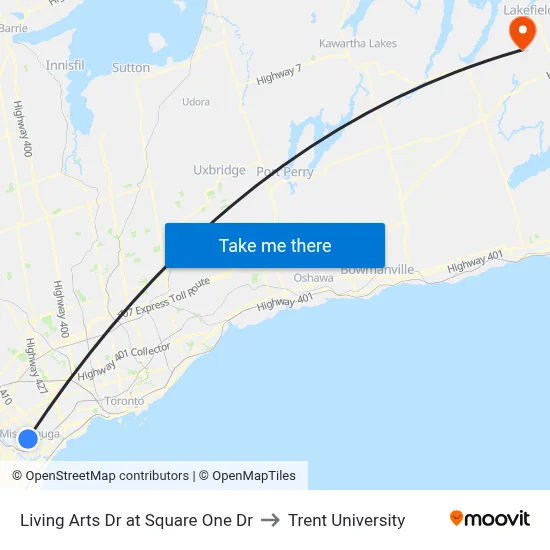 Living Arts Dr at Square One Dr to Trent University map