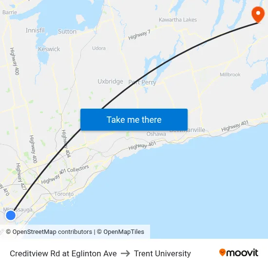 Creditview Rd at Eglinton Ave to Trent University map