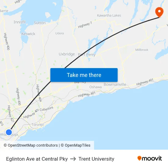 Eglinton Ave at Central Pky to Trent University map