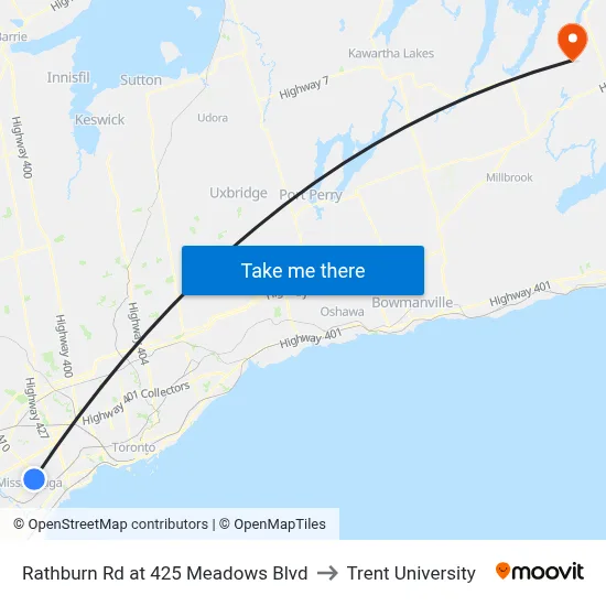 Rathburn Rd at 425 Meadows Blvd to Trent University map