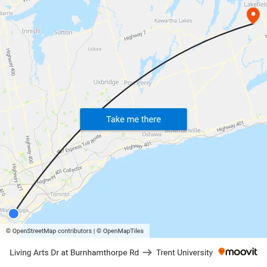 Living Arts Dr at Burnhamthorpe Rd to Trent University map