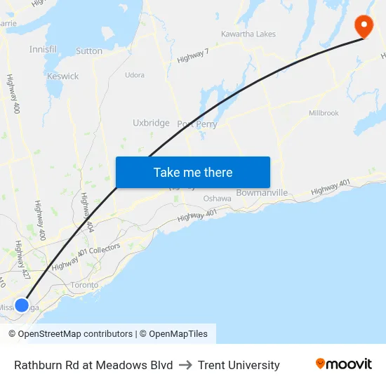 Rathburn Rd at Meadows Blvd to Trent University map