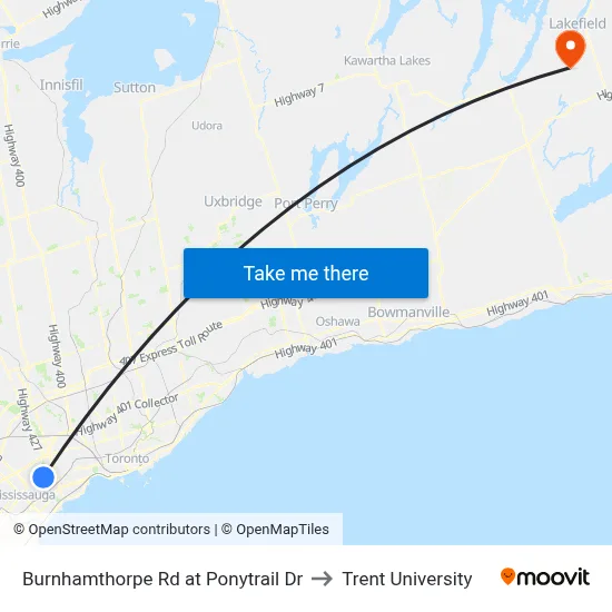 Burnhamthorpe Rd at Ponytrail Dr to Trent University map