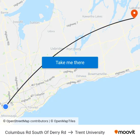 Columbus Rd South Of Derry Rd to Trent University map