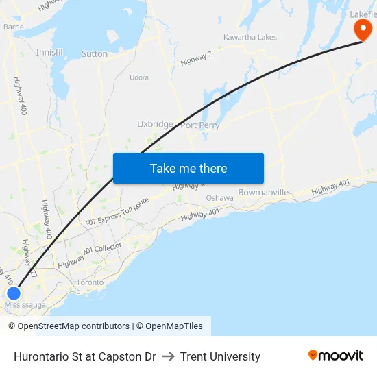 Hurontario St at Capston Dr to Trent University map