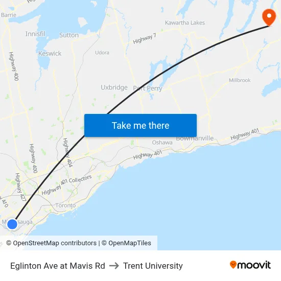 Eglinton Ave at Mavis Rd to Trent University map