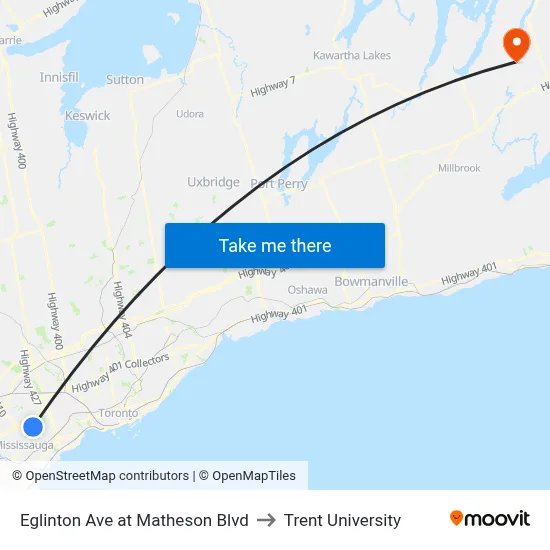 Eglinton Ave at Matheson Blvd to Trent University map