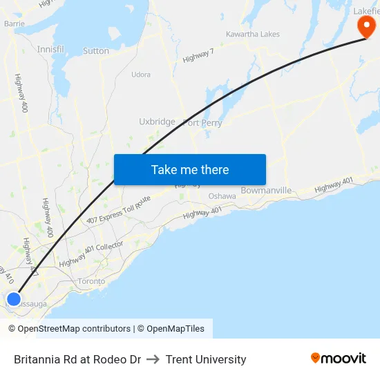 Britannia Rd at Rodeo Dr to Trent University map