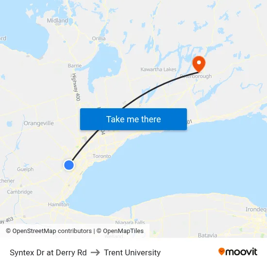 Syntex Dr at Derry Rd to Trent University map