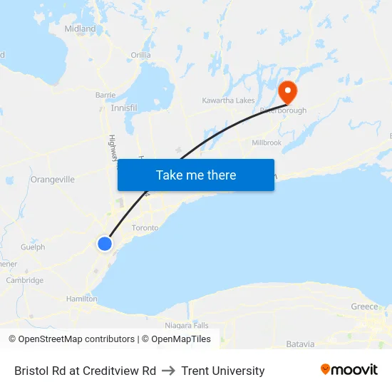 Bristol Rd at Creditview Rd to Trent University map