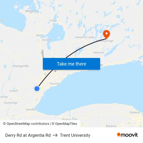 Derry Rd at Argentia Rd to Trent University map