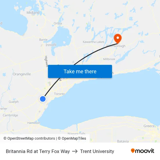 Britannia Rd at Terry Fox Way to Trent University map