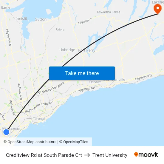 Creditview Rd at South Parade Crt to Trent University map