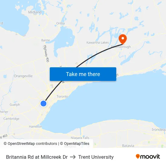 Britannia Rd at Millcreek Dr to Trent University map