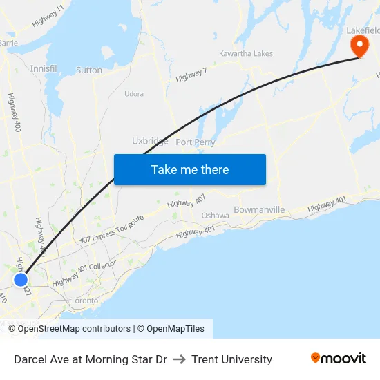 Darcel Ave at Morning Star Dr to Trent University map