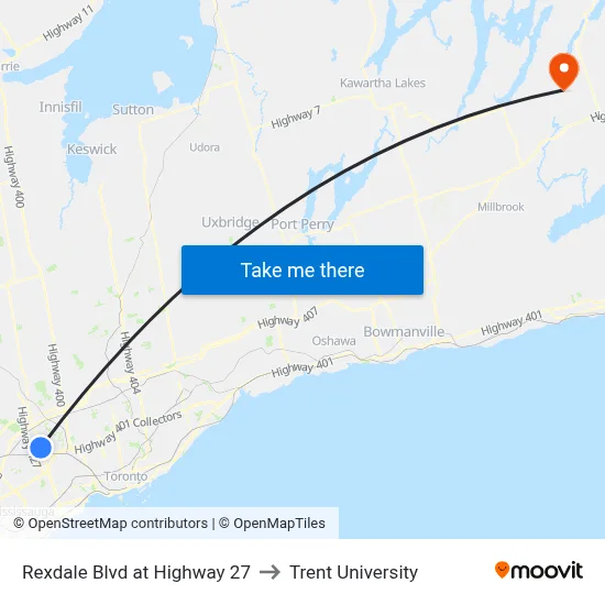 Rexdale Blvd at Highway 27 to Trent University map
