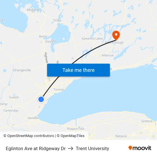 Eglinton Ave at Ridgeway Dr to Trent University map