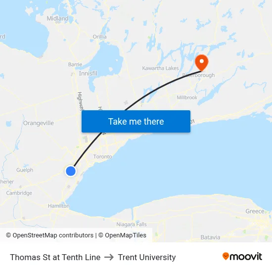 Thomas St at Tenth Line to Trent University map