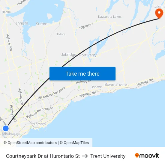 Courtneypark Dr at Hurontario St to Trent University map