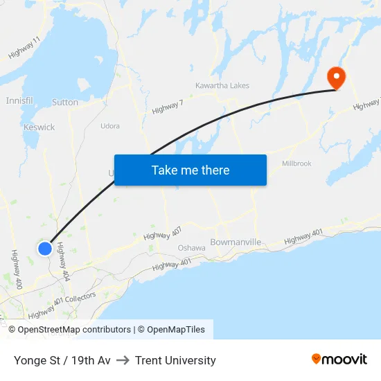 Yonge St / 19th Av to Trent University map