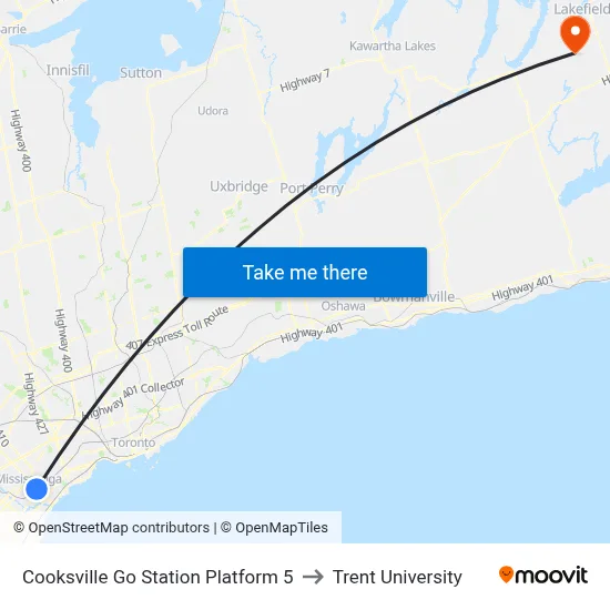Cooksville Go Station Platform 5 to Trent University map