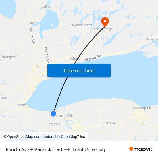 Fourth Ave + Vansickle Rd to Trent University map