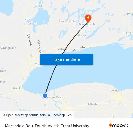 Martindale Rd + Fourth Av to Trent University map