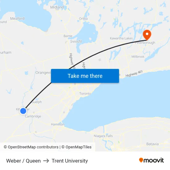 Weber / Queen to Trent University map