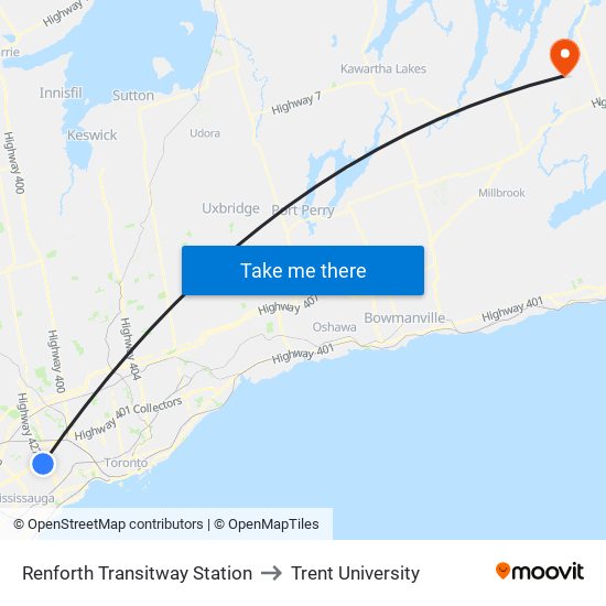 Renforth Transitway Station to Trent University map