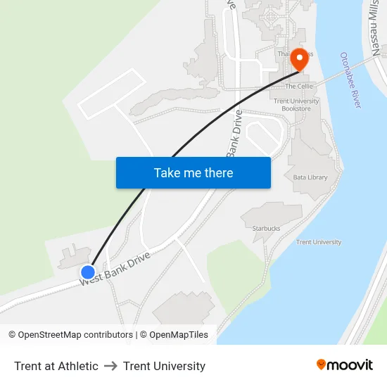 Trent at Athletic to Trent University map