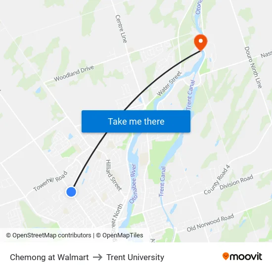 Chemong at Walmart to Trent University map