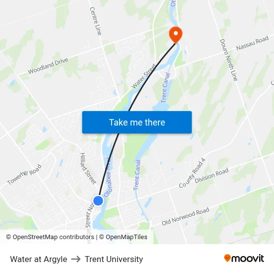 Water at Argyle to Trent University map