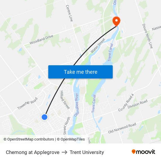 Chemong at Applegrove to Trent University map