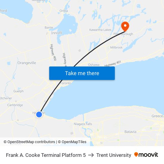 Frank A. Cooke Terminal Platform 5 to Trent University map