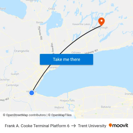 Frank A. Cooke Terminal Platform 6 to Trent University map