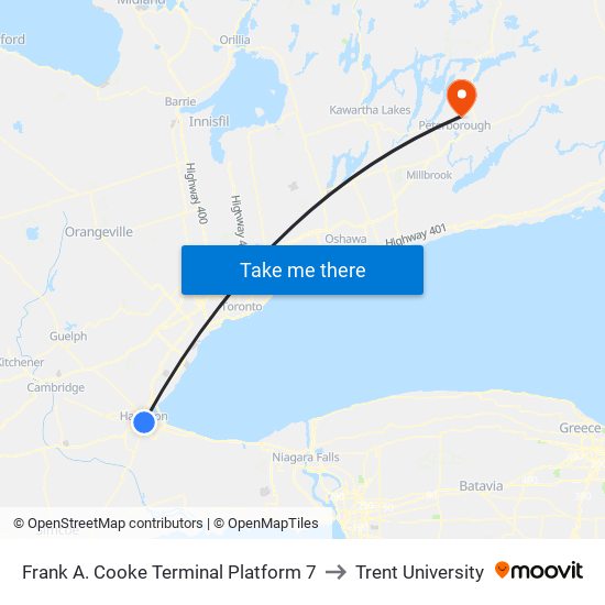 Frank A. Cooke Terminal Platform 7 to Trent University map